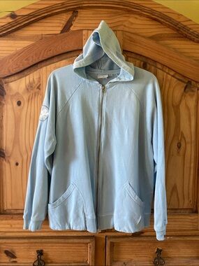 Women Hot Cotton Marc Ware light blue hooded hoodie zip front jacket size XL